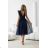 Women's Long Elegant Dress with Wide Straps (SL) FRENCH FASHION FMPEL23VELVET dark blue 42