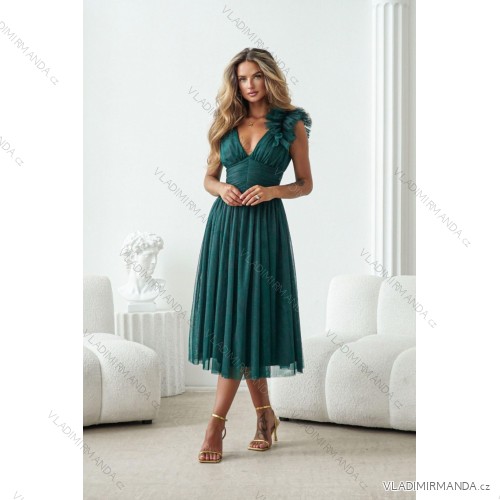 Langes, elegantes Damenkleid mit breiten Trägern (SL) FRENCH FASHION FMPEL23VELVET dunkelgrün 42