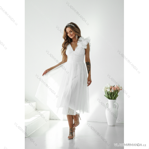 Langes, elegantes Damenkleid mit breiten Trägern (SL) FRENCH FASHION FMPEL23VELVET weiß 42