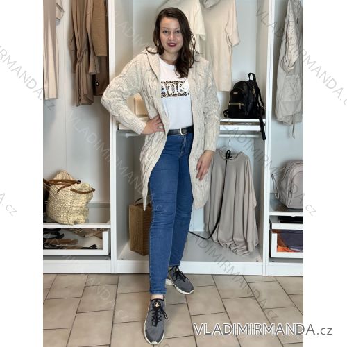 Cardigan pletený teplý dlouhý rukáv dámský (S/M/L ONE SIZE) ITALSKÁ MÓDA IMD21886