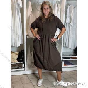 Šaty dlhé voľnočasové dlhý rukáv dámske nadrozmer ANDY (50/52/54 ONE SIZE) TALIANSKA MÓDA IMSM251128/DR