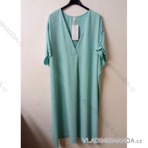 Šaty letní krátký rukáv dámské nadrozměrné (XL/6XL ONE SIZE) ITALSKÁ MÓDA IMM211128/DR mintová XL-6XL