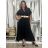 Sommerhemdkleid mit Gürtel, kurze Ärmel, Damen (42/44/46 EINHEITSGRÖSSE) ITALIAN FASHION IM425036 L / XL schwarz