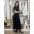 Sommerhemdkleid mit Gürtel, kurze Ärmel, Damen (42/44/46 EINHEITSGRÖSSE) ITALIAN FASHION IM425036 L / XL schwarz