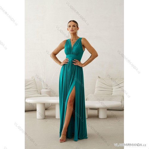 Šaty dlouhé společenské třpytivé s flitry bez rukávu dámské nadrozměr (34-48) POLSKÁ MÓDA PMLWD25VIRGINIA2 zelená smaragdová 34