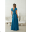 Women's Long Elegant Dress with Wide Straps (SL) FRENCH FASHION FMPEL23VELVET turquoise 34