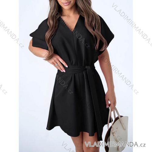Šaty krátke elegantný letný krátky rukáv dámske (S/M/L ONE SIZE) TALIANSKA MÓDA IMD25122/DR