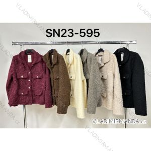 Kabátek beránkový dlouhý rukáv dámský (S/M/L ONE SIZE) ITALSKÁ MÓDA IMWCA2833