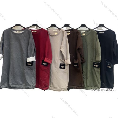 Šaty teplé s vreckami dlhý rukáv dámske nadrozmer (50/52/54 ONE SIZE) TALIANSKA MÓDA IMC25402