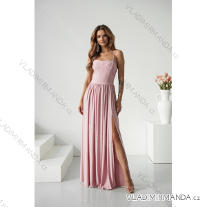 Langes, elegantes Damenkleid mit breiten Trägern (SL) FRENCH FASHION FMPEL23VELVET