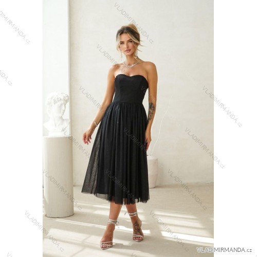 Women's Long Elegant Dress with Wide Straps (SL) FRENCH FASHION FMPEL23VELVET black 42