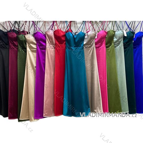 Šaty dlouhé společenské saténové na ramínka dámské (XS/S/M ONE SIZE) ITALSKÁ MÓDA IMC25117