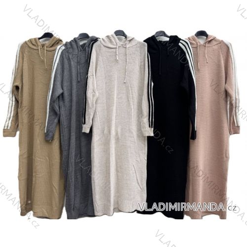 Šaty dlhé pletené s kapucňou dlhý rukáv dámske (S/M/L ONE SIZE) TALIANSKA MÓDA IMD25200
