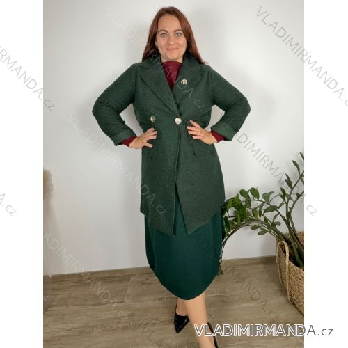 Kabát flaušový beránkový  dlouhý rukáv dámský nadrozměr (44/46/48 ONE SIZE) ITALSKÁ MÓDA IM4251140/DU 44/46/48 tmavě zelená