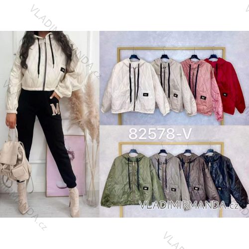 Bunda krátká šusťáková s kapucí na zip dlouhý rukáv dámská nadrozměr (46/48/50 ONE SIZE) ITALSKÁ MÓDA IMC25416