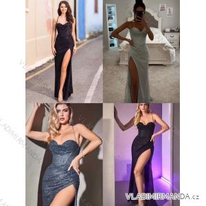 Šaty dlouhé společenské elegantní třpytivé na ramínka dámské (XS/S/M ONE SIZE) ITALSKÁ MÓDA IMM25M29899