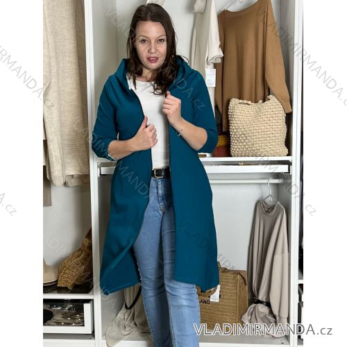 Mikina kabát oversize na zip s kapucí dlouhý rukáv dámský KAILA (S/M/L ONE SIZE) ITALSKÁ MÓDA IMPLI2430059/DU S/M/L modrá petrolejová