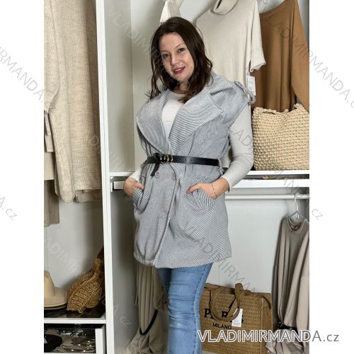 Vesta s opaskom bez rukávu dámska KLARA (M/L/XL ONE SIZE) TALIANSKA MODA IMWKA251112/DUR M/L/XL šedá