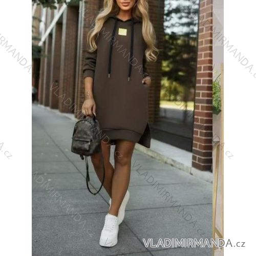Šaty krátké mikinové dlouhý rukáv dámské nadrozměr (46/48/50 ONE SIZE) ITALSKÁ MÓDA IMD25222