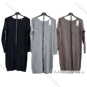 Šaty pletené s páskem dlouhý rukáv dámské (S/M/L ONE SIZE) ITALSKÁ MÓDA IMD25231