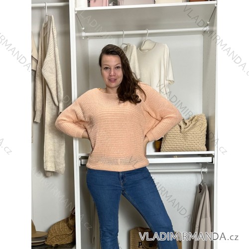 Sveter pletený dlhý netopierí rukáv dámsky (UNI SL) TURECKÁ MÓDA TM922STAR/DR růžová meruňková S/M/L