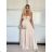 Šaty dlouhé elegantní saténové na ramínka dámské (S/M/L ONE SIZE) ITALSKÁ MÓDA IMPBB25B26588/DU -   béžová -   S/M/L
