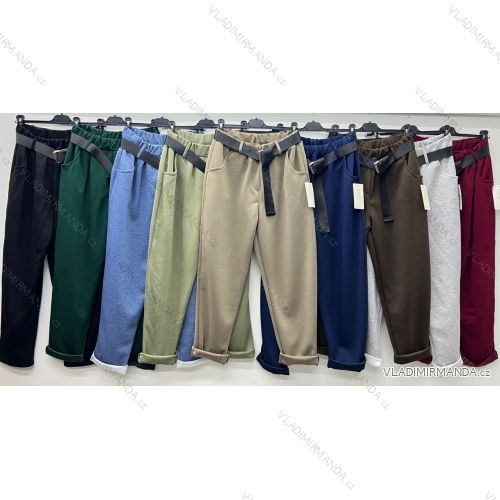 Kalhoty maselko s páskem dámské nadrozměr (46/48/50 ONE SIZE) ITALSKÁ MÓDA IM425656