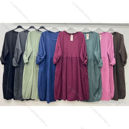 Šaty manžestrové teplé 3/4 dlouhý rukáv dámské nadrozměr (50/52/54 ONE SIZE) ITALSKÁ MÓDA IM425657