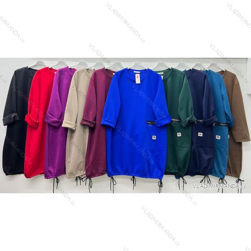 Šaty teplé 3/4 dlouhý rukáv dámské nadrozměr (50/52/54 ONE SIZE) ITALSKÁ MÓDA IM425659