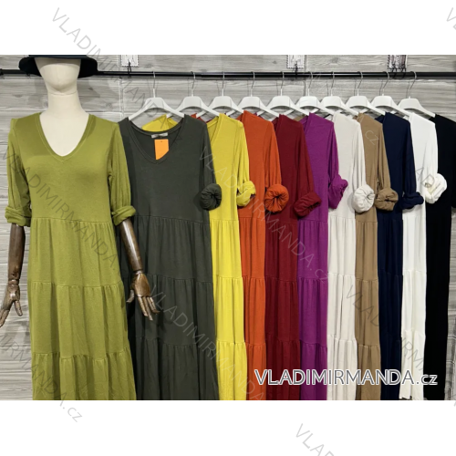Šaty dlhé voľnočasové dlhý rukáv dámske (S/M/L ONE SIZE) TALIANSKA MÓDA IMPOZ25AM-2105