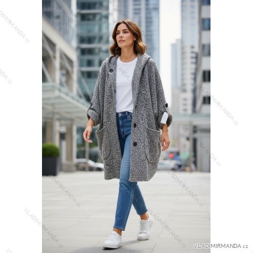 Kabát beránkový dlouhý rukáv dámský nadrozměr (54/56/58 ONE SIZE) ITALSKÁ MÓDA IMD25160