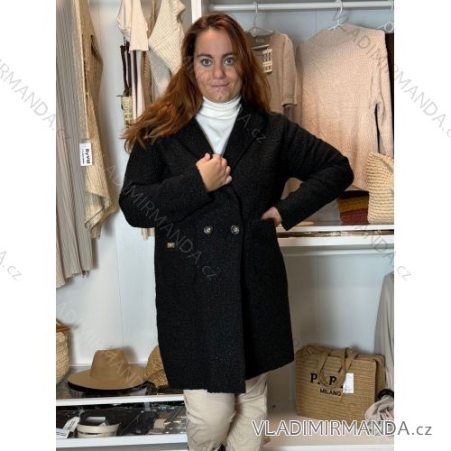 Kabát beránek dlouhý rukáv dámský nadrozměr OLGA  (48/50/52 ONE SIZE) ITALSKÁ MÓDA IMWCH251111/DUR 48/50/52 Černá