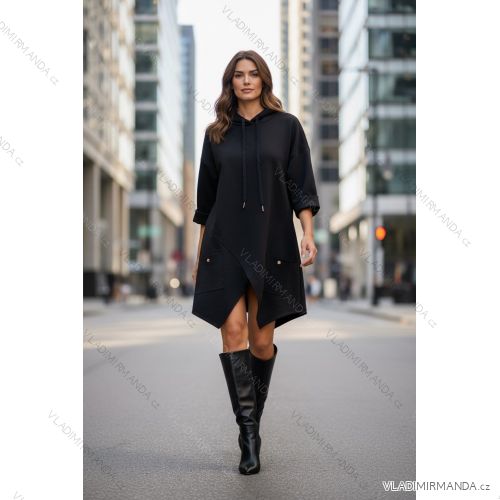 Šaty mikinové dlhý rukáv dámske nadrozmer (50/52/54 ONE SIZE) TALIANSKA MÓDA IMD25255