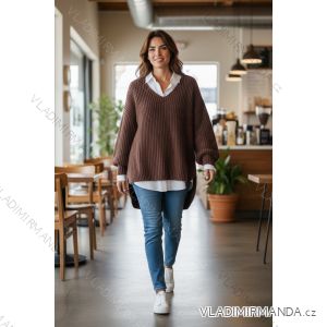 Sveter pletený dlhý rukáv dámsky nadrozmer (50/52/54 ONE SIZE) TALIANSKA MÓDA IMD25268