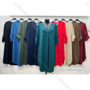 Šaty elegantní 3/4 dlouhý rukáv dámské nadrozměr (50/52/54 ONE SIZE) ITALSKÁ MÓDA IM425688