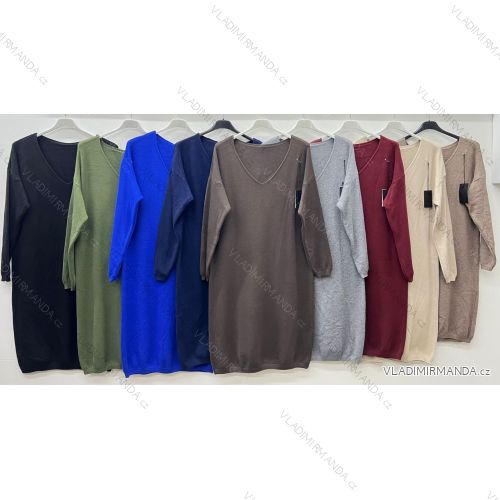 Šaty úpletové dlouhý rukáv dámské nadrozměr (48/50/52 ONE SIZE) ITALSKÁ MÓDA IM425690