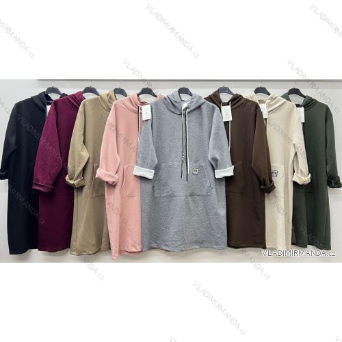 Šaty mikinové dlhý rukáv dámske nadrozmer (52/54/56 ONE SIZE) TALIANSKA MÓDA IM425691