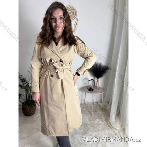 Long, thin coat with belt, long sleeves, women's (S/M/L ONE SIZE) ITALIAN FASHION IMWKK252579 beige S / M / L