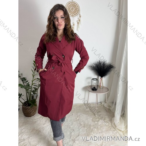 Kabát trenčkot dlouhý slabý s páskem dlouhý rukáv dámský (S/M/L ONE SIZE) ITALSKÁ MÓDA IMWKK252579/DR vínová S/M/L
