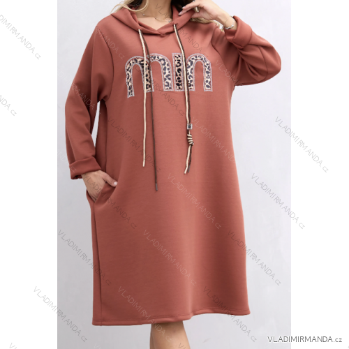 Šaty oversize mikinové s kapucí dlouhý rukáv dámské (S/M/L ONE SIZE) ITALSKÁ MÓDA IMPLI2521809