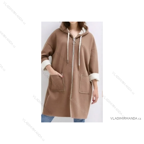 Kabát s kapucí dlouhý rukáv dámský (S/M/L ONE SIZE) ITALSKÁ MÓDA IMPLI2595168