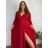 Šaty dlouhé společenské třpytivé 3/4 rukáv dámské nadrozměr (42/44/46 ONE SIZE) ITALSKÁ MÓDA IM4251154/DUR červená 42/44/46