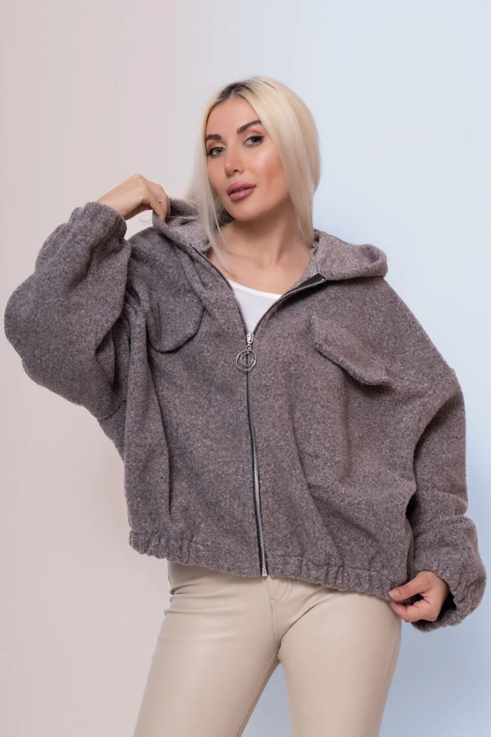 Mikina teplá s kapucí dlouhý rukáv dámská (S/M/L ONE SIZE) ITALSKÁ MÓDA IMPLI2551089