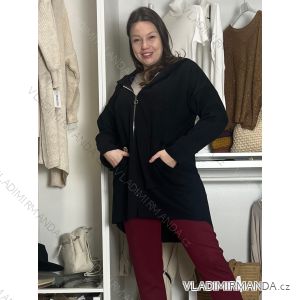 Kabát flaušový na zip s kapucí dlouhý rukáv dámský nadrozměr VIVIEN (46/48/50 ONE SIZE) ITALSKÁ MÓDA IMD24443/DUR