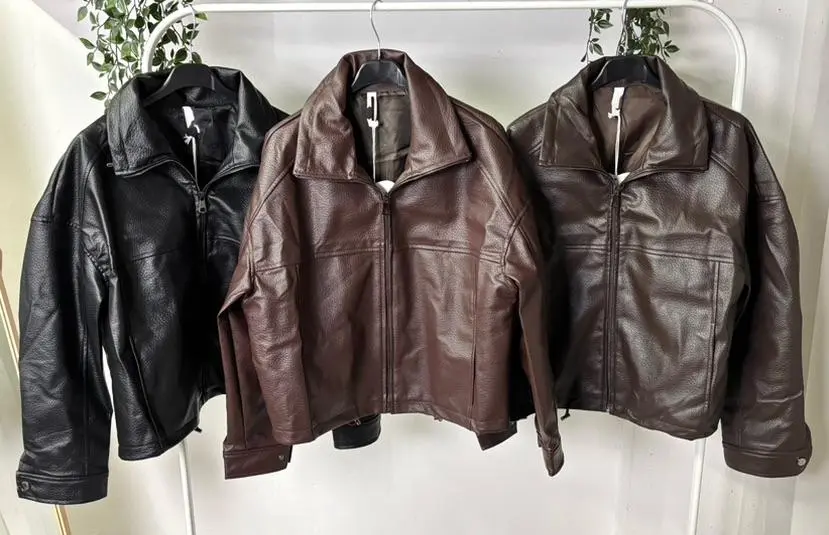 Bunda koženková dlouhý rukáv dámská (S/M/L ONE SIZE) ITALSKÁ MÓDA IMPLP2590190028