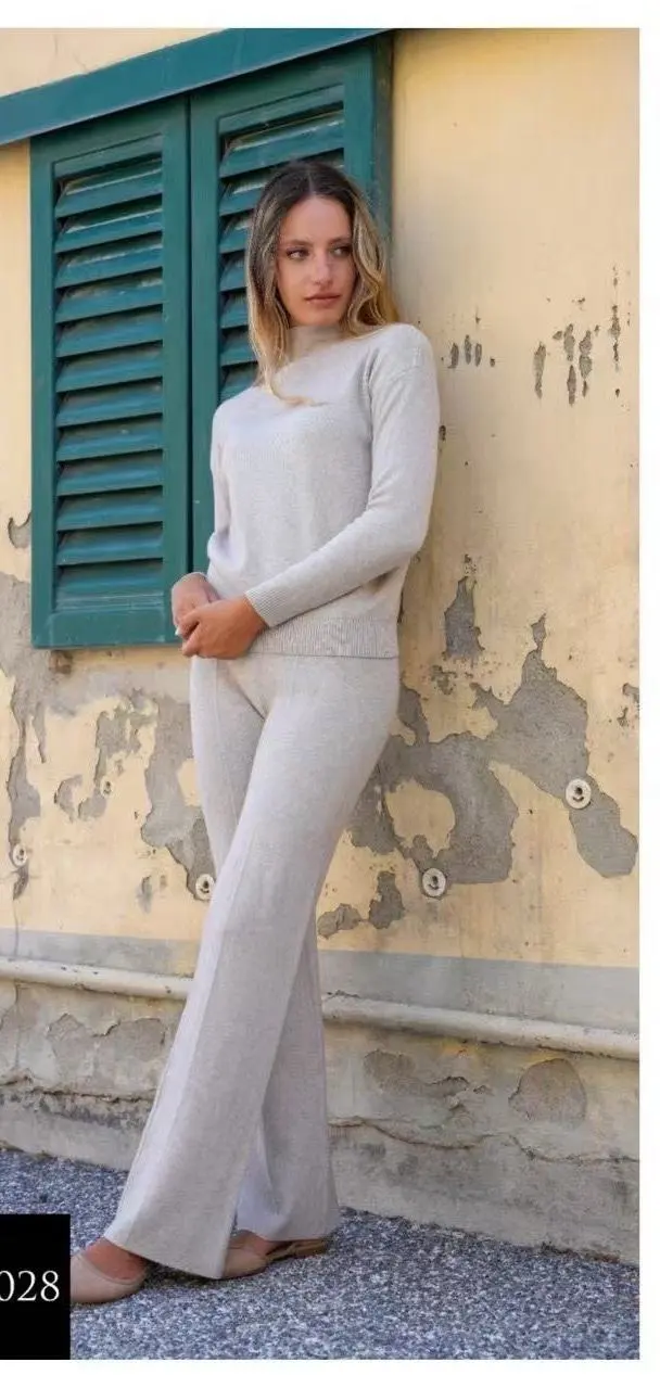 Souprava elegantní svetr dlouhý rukáv a kalhoty dámské (S/M/L ONE SIZE) ITALSKÁ MÓDA IMPNF25ZS6028