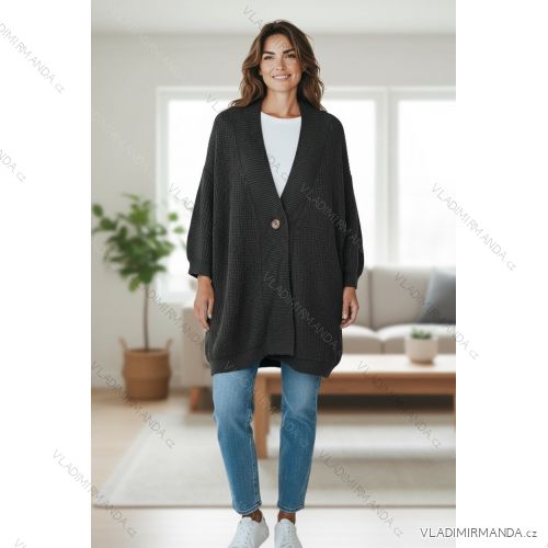 Svetr cardigan pletený na knoflík dlouhý rukáv dámský nadrozměr (54/56/58 ONE SIZE) ITALSKÁ MÓDA IMD25162