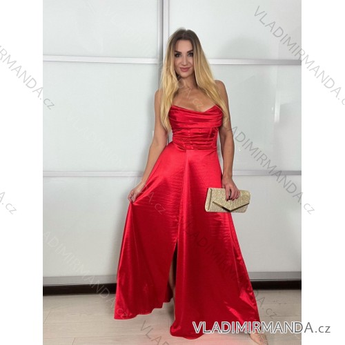 Long satin strapless evening dress for women (XS/S/M ONE SIZE) ITALIAN FASHION IMC25119 -   red -   S / M