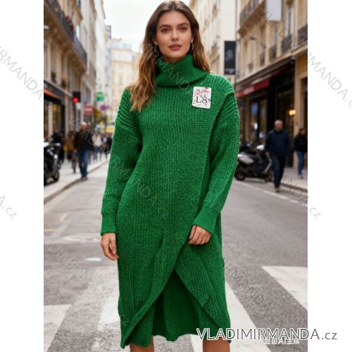 Šaty volnočasové teplé s rolákem dlouhý rukáv dámské nadrozměr (50/52/54 ONE SIZE) ITALSKÁ MÓDA IM425771