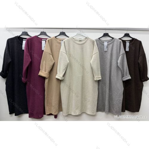 Šaty voľnočasové teplé dlhý rukáv dámske nadrozmer (52/54/56 ONE SIZE) TALIANSKA MÓDA IM425773